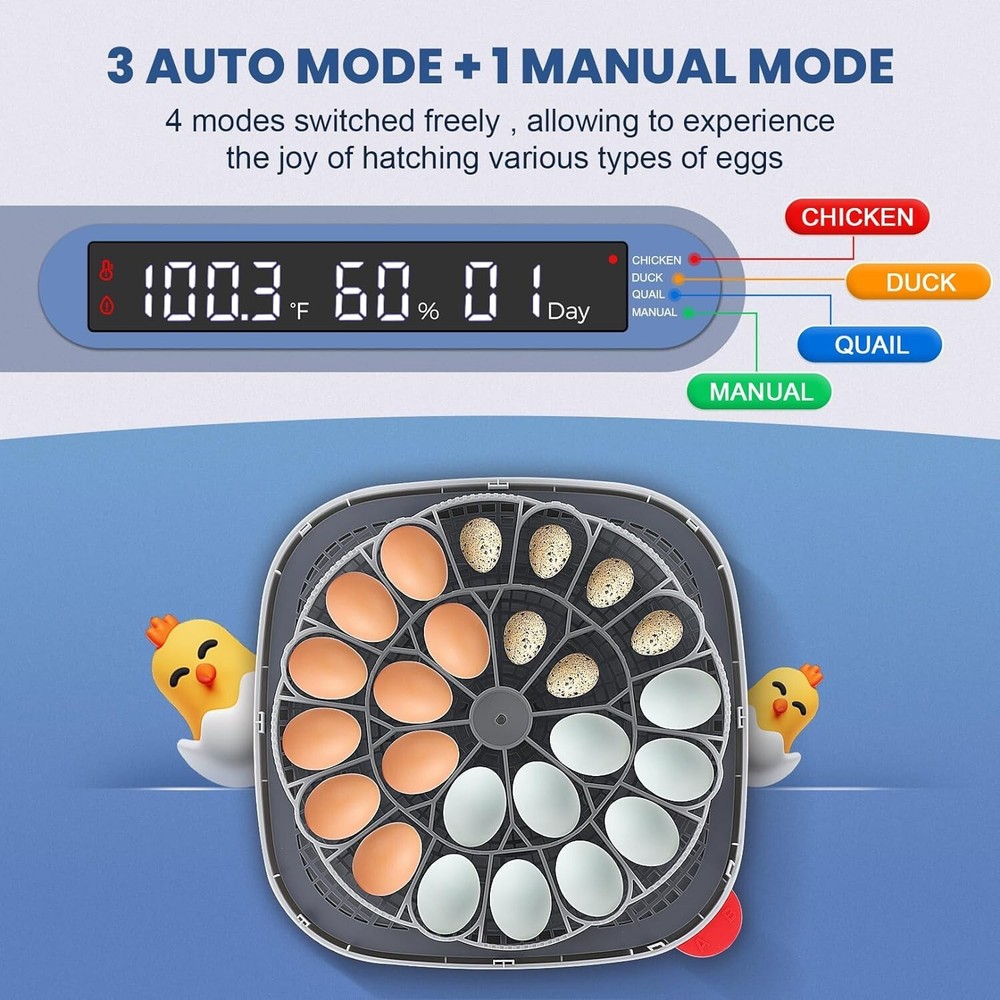 24 Egg Incubator with Automatic Egg Turning Temperature Control&Humidity Display