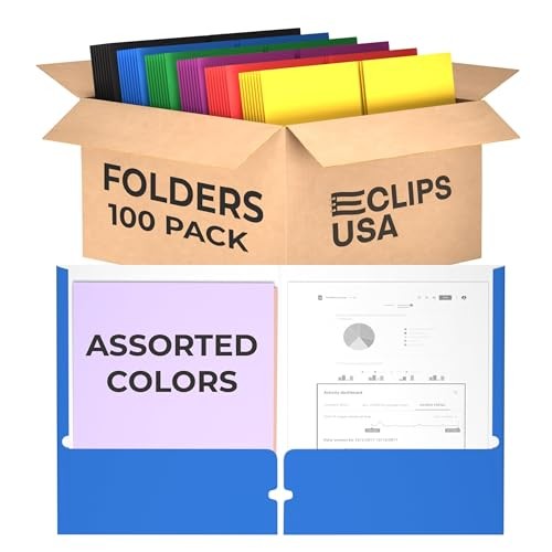 Folders with Pockets 2 Pocket Bulk, Holds 100 Sheets (50 Multicolor