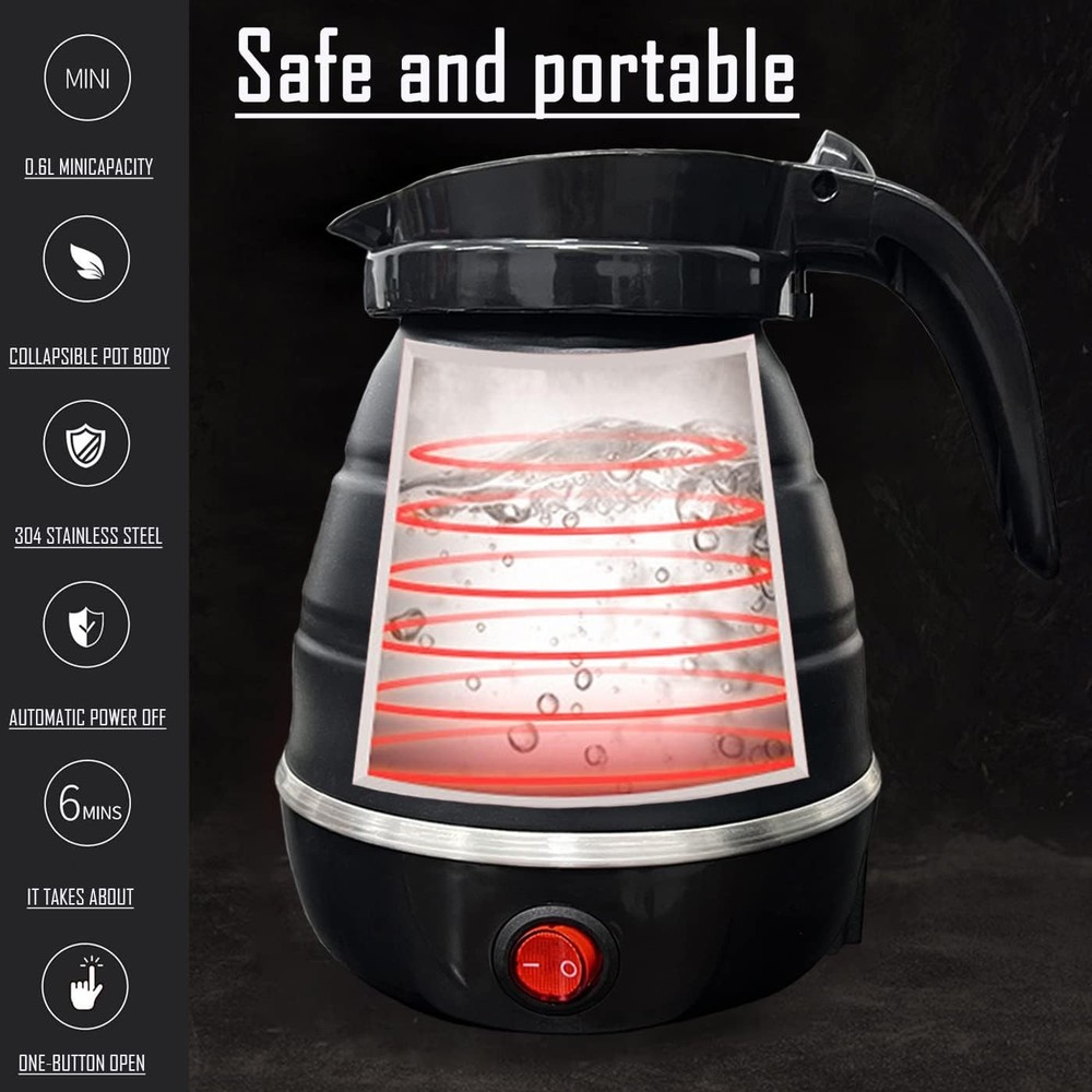 Travel KettleElectric Small FoldablePortable Kettle,Silicone Collapsible Heating