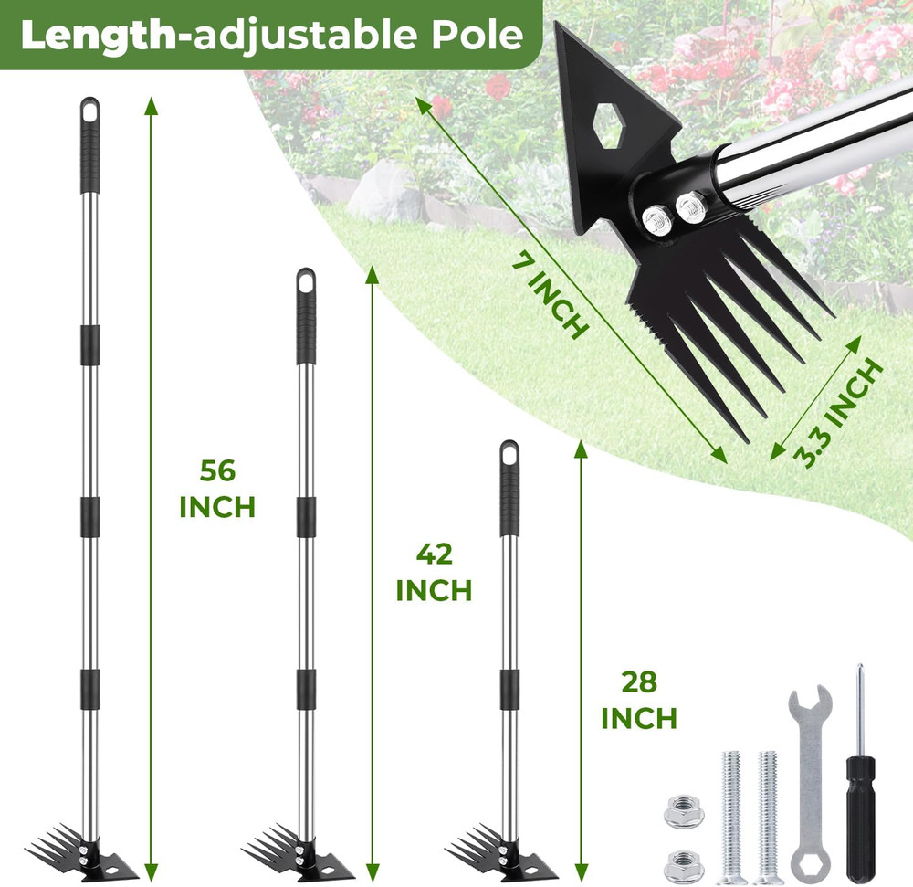 Dual-Head Weed Puller Tool with Long Handle for Efficient Gardening