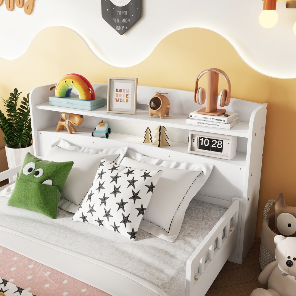 Full Size Bed Frame Wood Platform Bed Frame w/ Storage Headboard & LED Light