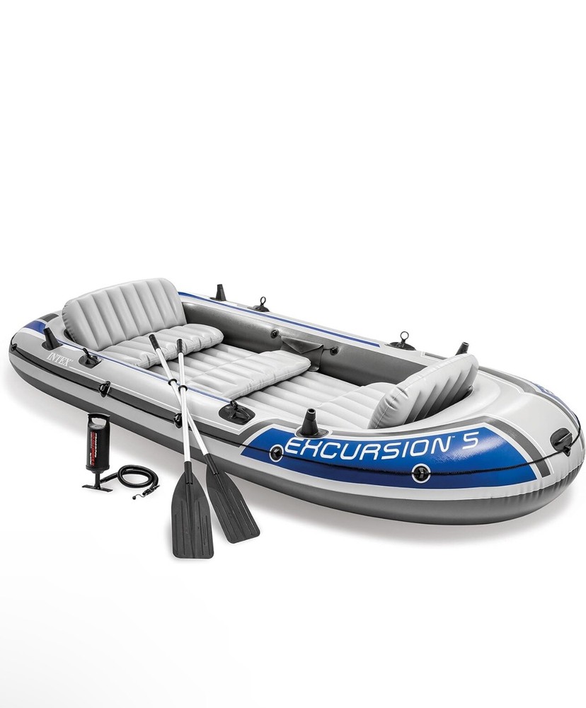 "INTEX Excursion Inflatable Boat Set: Oars, Pump, Rod Holders"