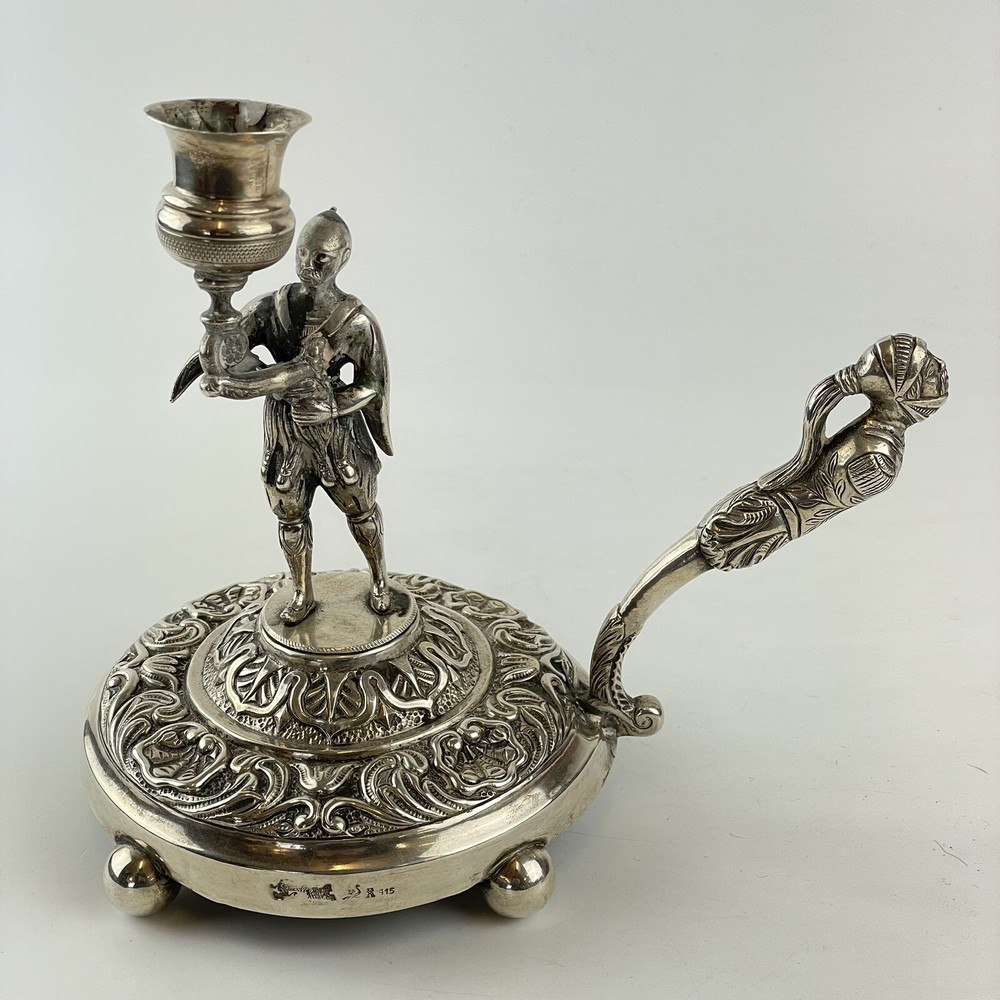 Antique Probably Spanish Solid “915” Silver Figural Chamberstick Figurehead 18cm