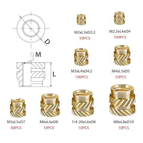 Heat Set Insert Tool with 370PCS Threaded Inserts Brass Machine+370 inserts