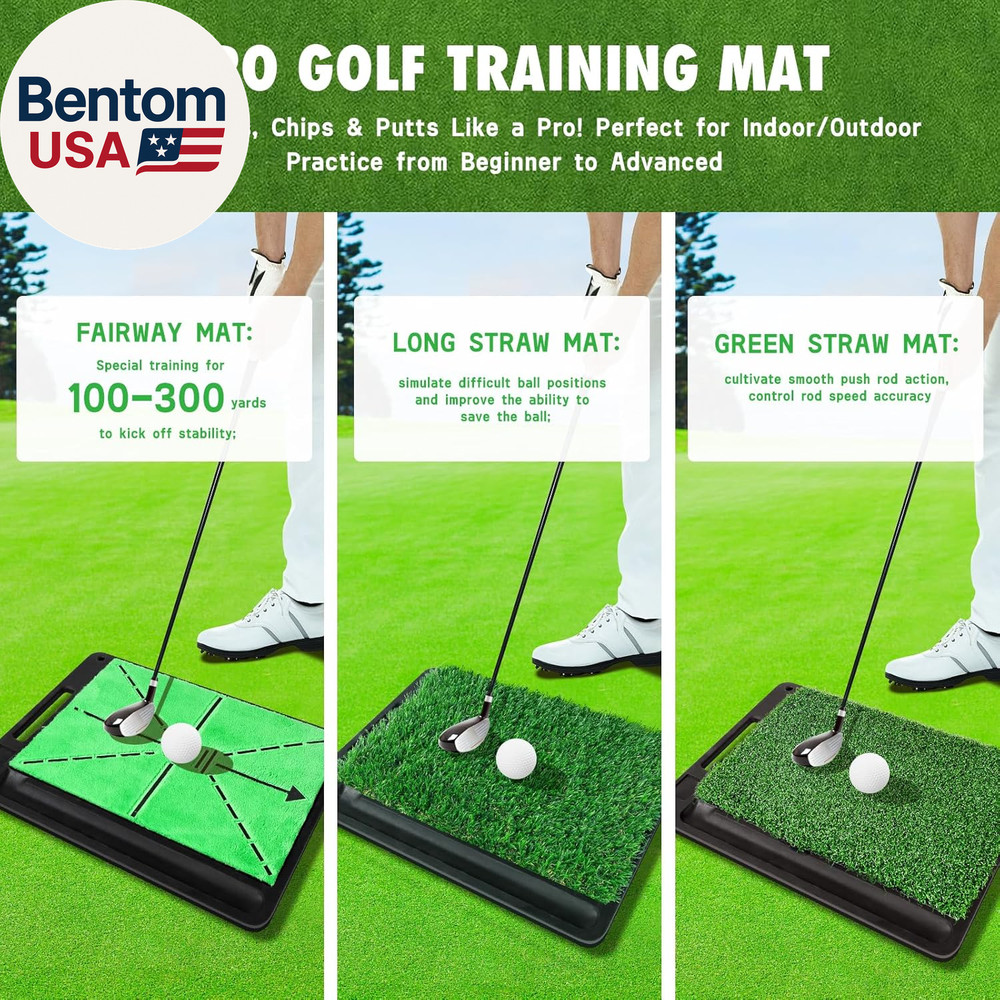Golf Hitting Mat, 3-In-1 Golf Practice Mat, Replaceable Turf Golf Training Mats