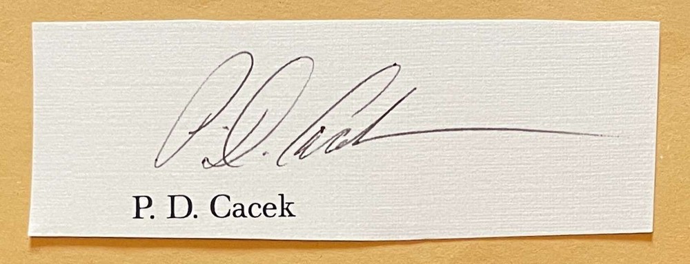 P D Cacek unaffixed signed cut - Horror Author - Second Lives, The Wind Callers