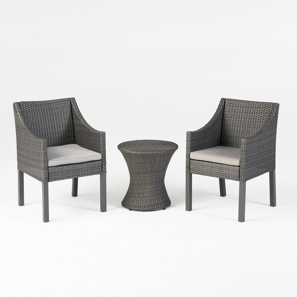 Outdoor Wicker 3 Piece Chat Set, Gray and Silver