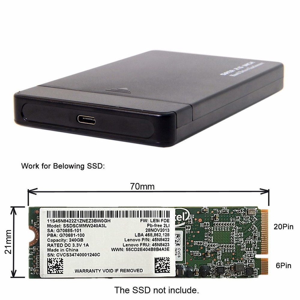 20+6Pin Thinkpad X1 Carbon SATA SSD to USB-C Type-C Hard Disk Case Enclosure