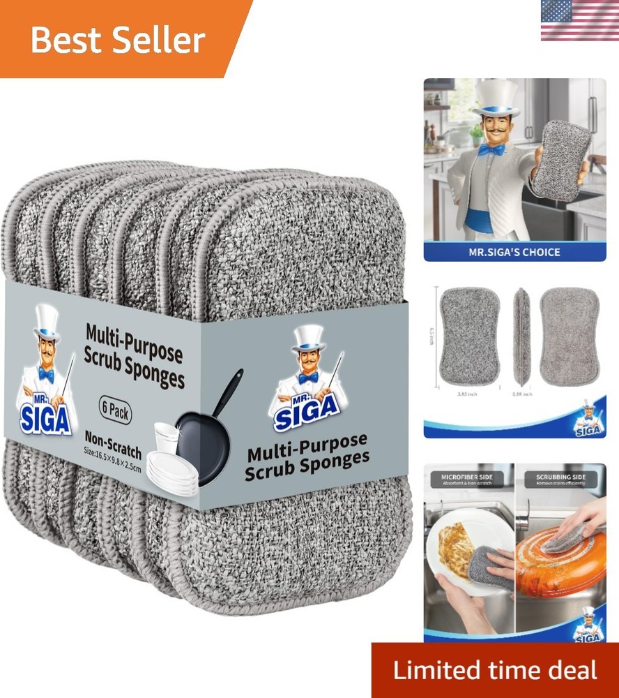 Scrub Sponges Dual Sided Reusable Microfiber Non Scratch Kitchen Dishwashing