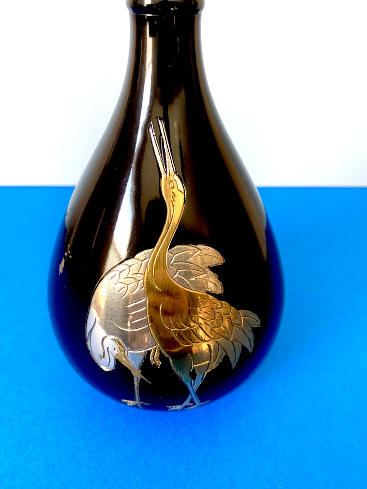 LIMITED EDITION BRASS CRANE DESIGN VASE