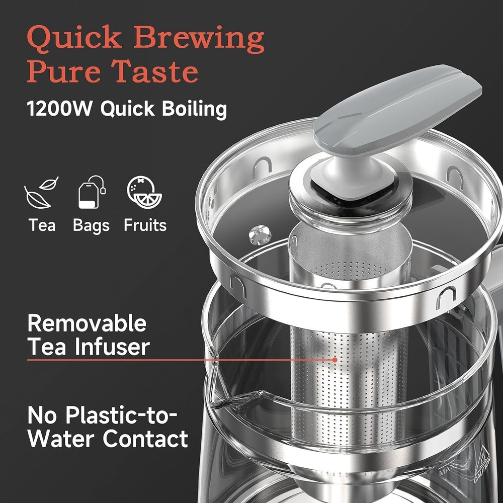 Hot Tea Coffee Maker Glass Electric Kettle With Tea Infuser Temperature Control