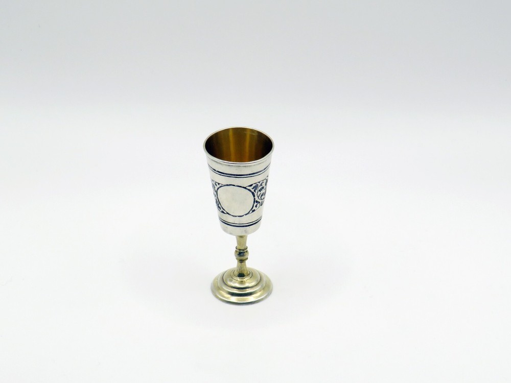 Antique Solid Silver Niello And Gilt Soviet Era Russian Kiddush Cup Hallmarked