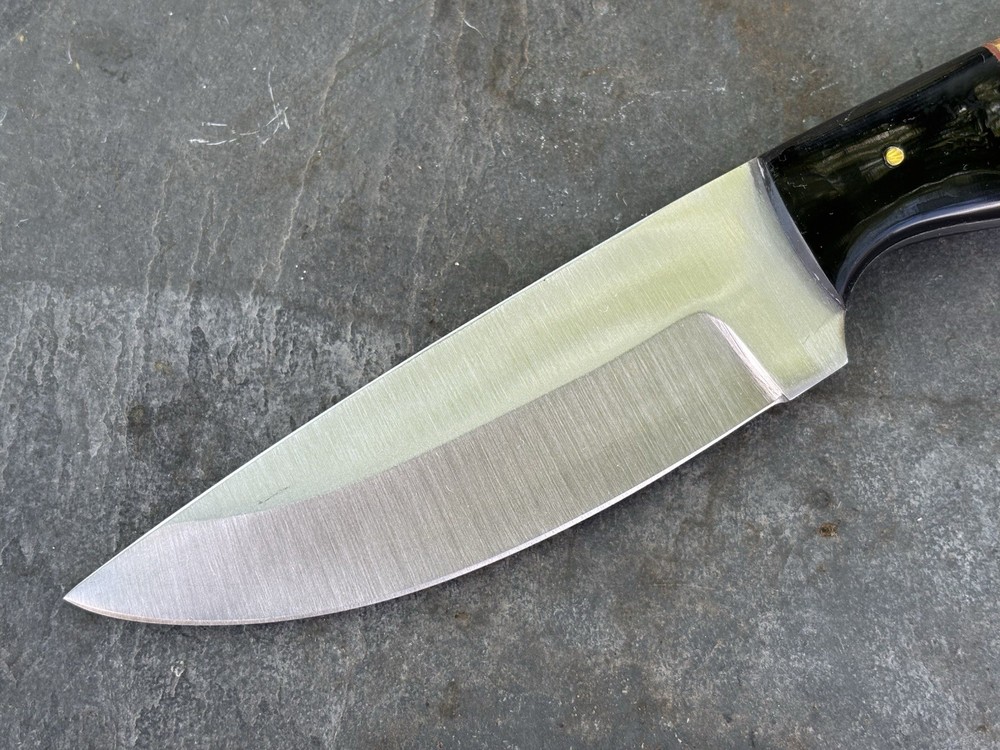 9” Fixed Blade Knife Leather Sheath Full Tang Green Black Handle Belt Loop