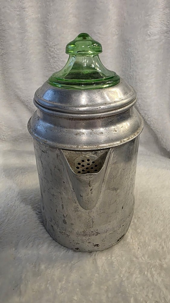 VTG Aluminum Ware Coffee Maker Uranium Glass Percolator