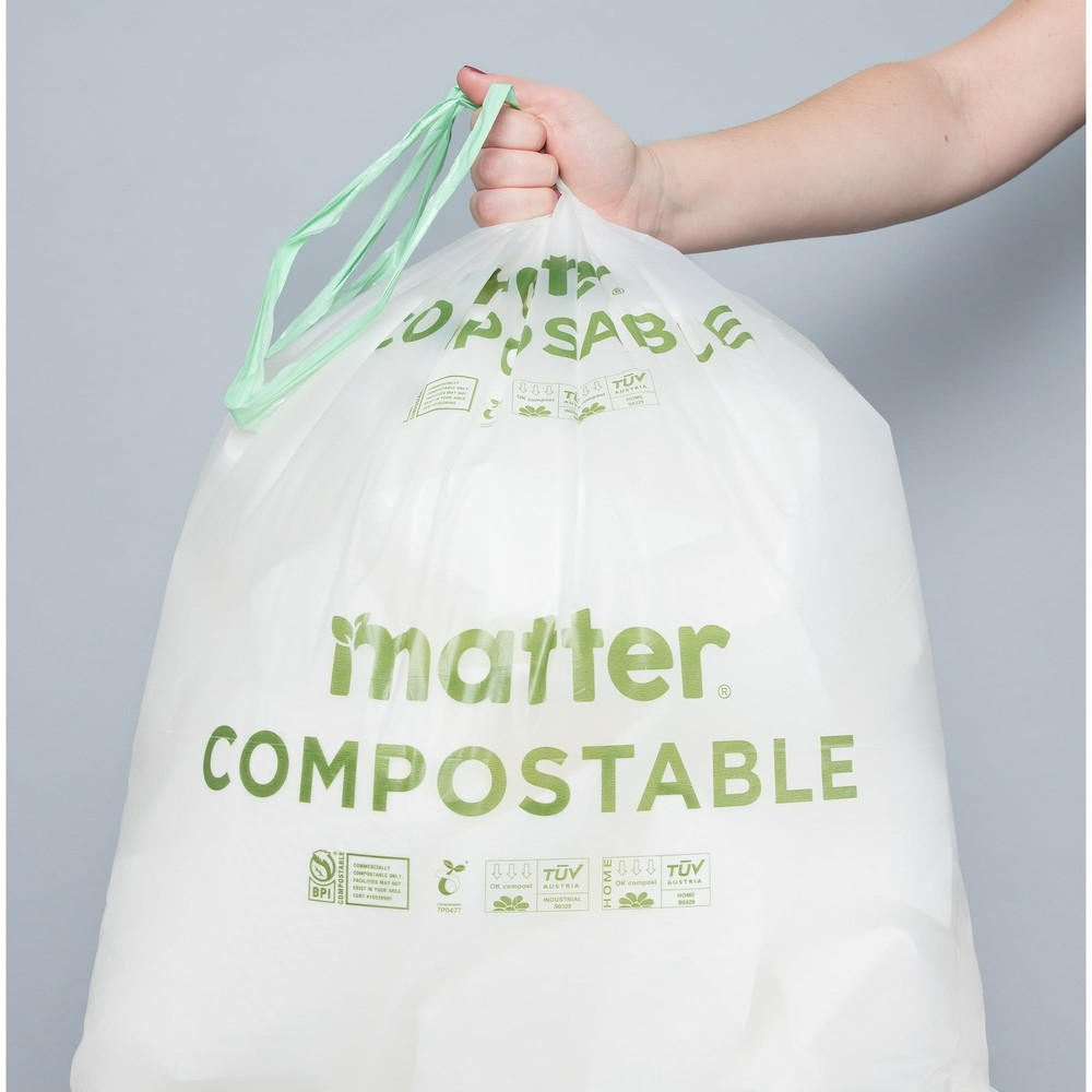 Matter Compostable | 13-Gallon Tall Kitchen Trash Bags with Drawstring, 40 Count