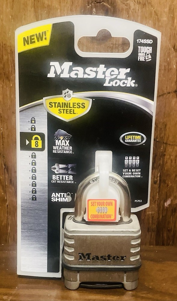 MASTER LOCK 4-Dial Combination 2.5" w/ Padlock 174SSD Resettable Stainless Steel