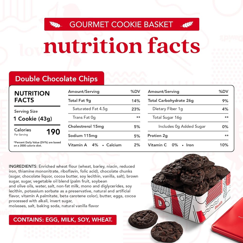 David's Cookies 2lbs Double Chocolate Chunk Fresh Baked -