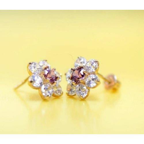 14k Yellow Gold Flower CZ Stud Earrings