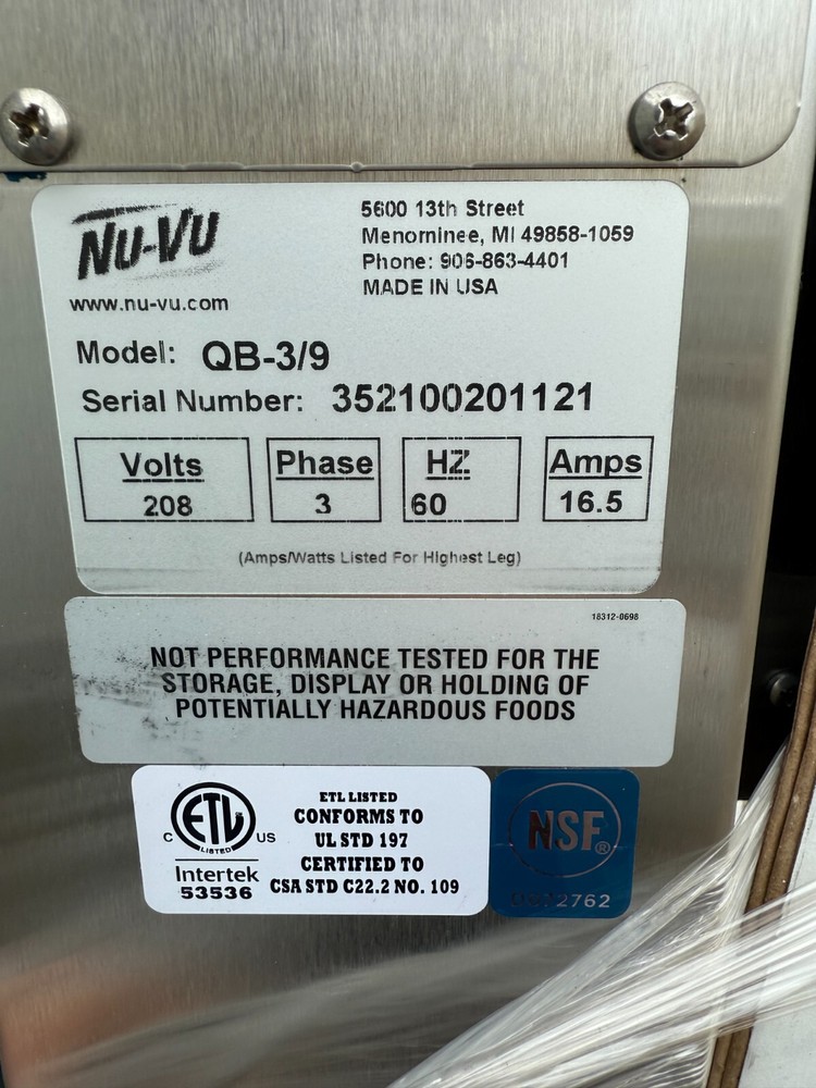NU-VU QB-3/9 Electric Proofer Heated Oven Double Stack Merchandiser on Casters