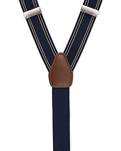 Men's Y-Back Adjustable Clip Suspender One Size Navy/Khaki Stripe