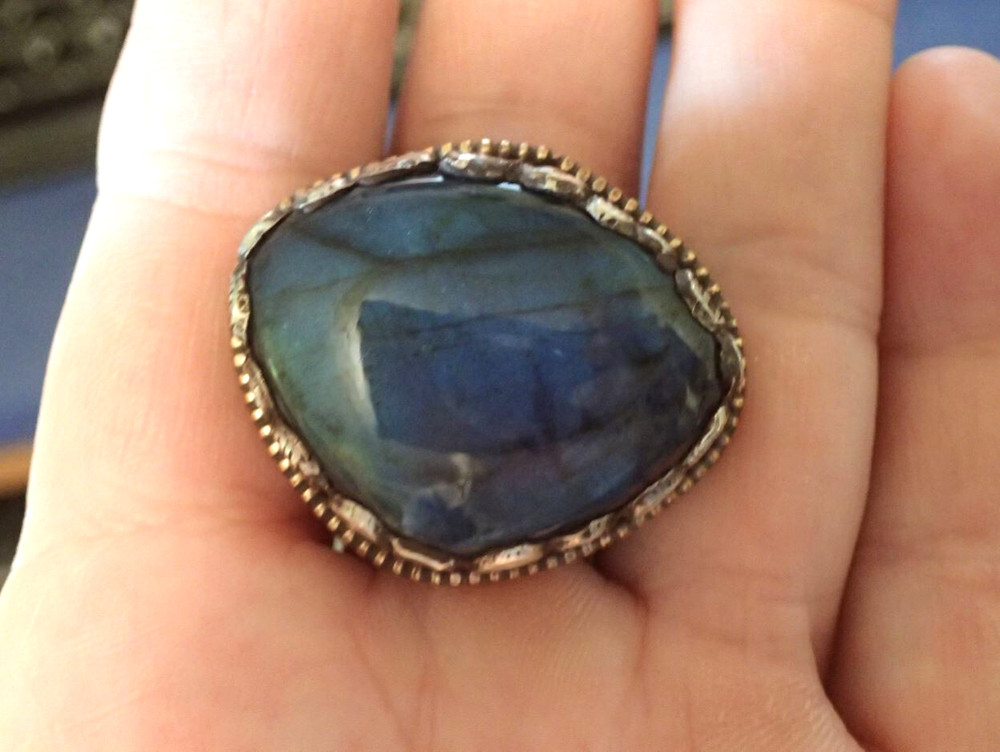 Gemstone Labradorite silver Ring. adjustable
