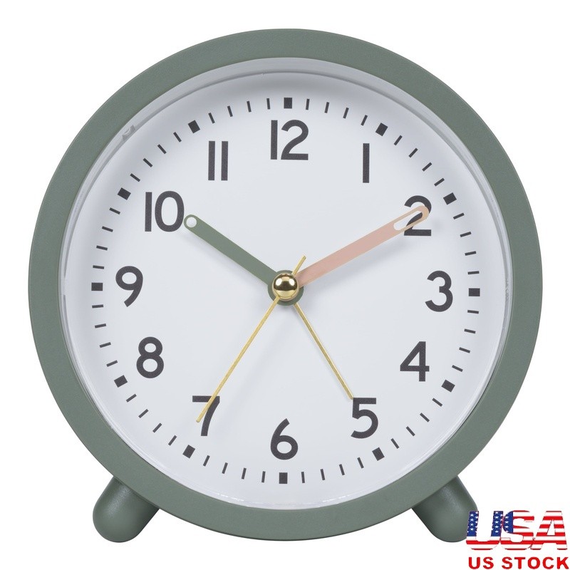 Analog Alarm Clock Battery Powered Snooze Function Quartz Movement W/ Backlight