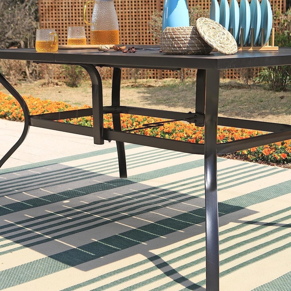 Outdoor Dining Table for 6 People Rectangular Patio Table with Umbrella Hole