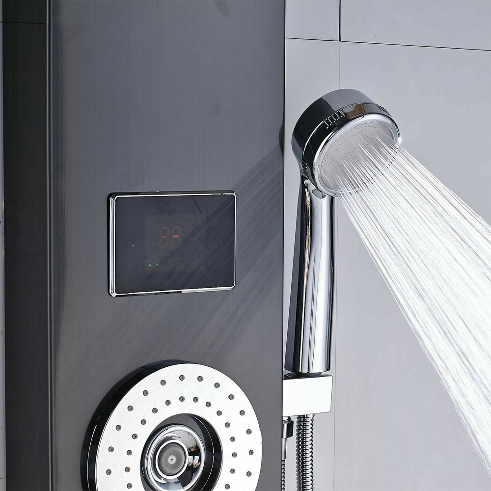 Black Shower Panel Tower System LED Rain&Waterfall Head Combo Massage Jets Mixer