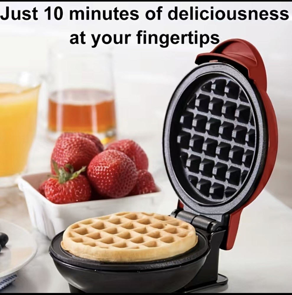 Mini Maker Waffle - Red- Keto Chaffles Protein Waffles Round Waffle Maker