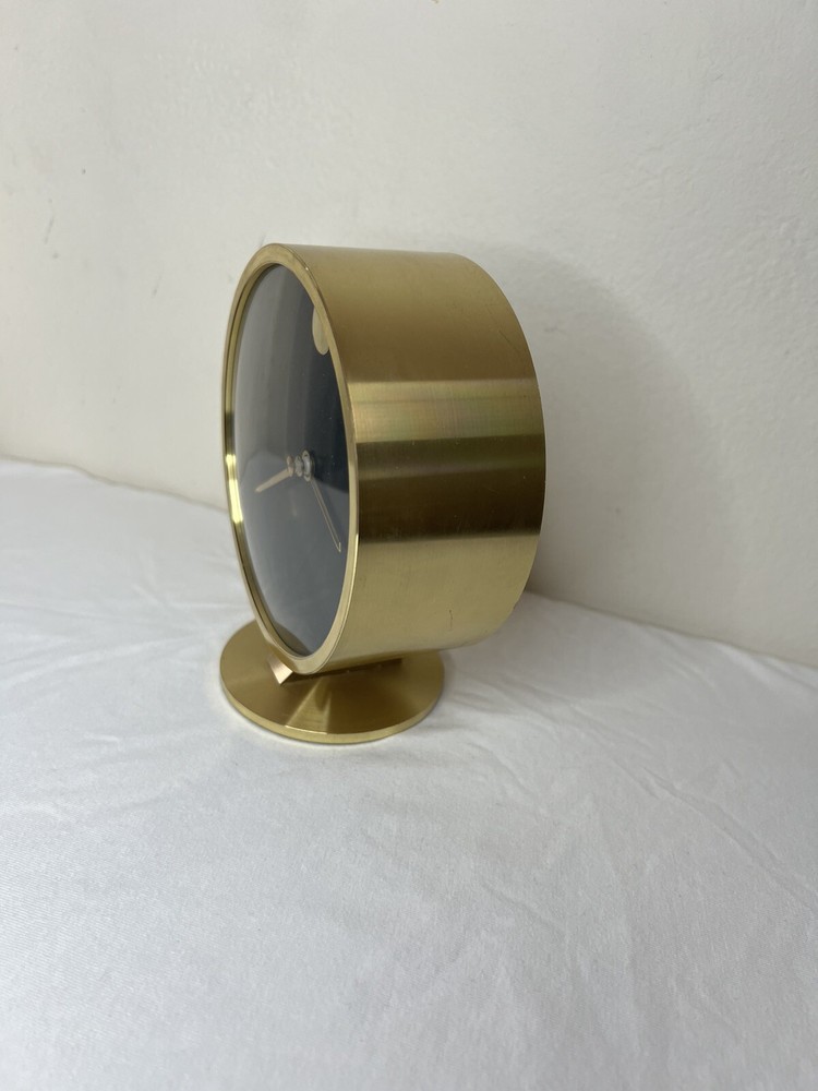 Mid-Century Modern Brass Table Or Desk Clock By Howard Miller