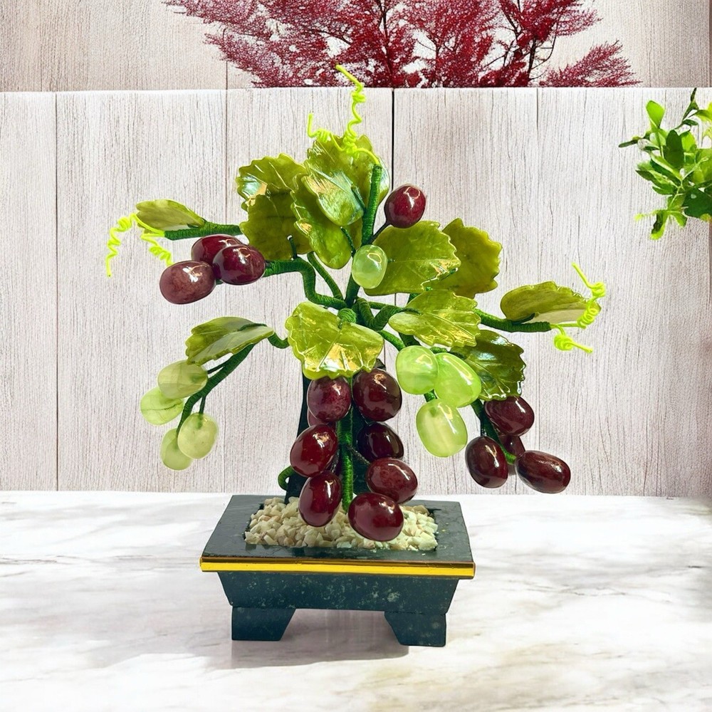 Jade Tree & Agate Grape Cluster Bonsai on Base Vintage 7”