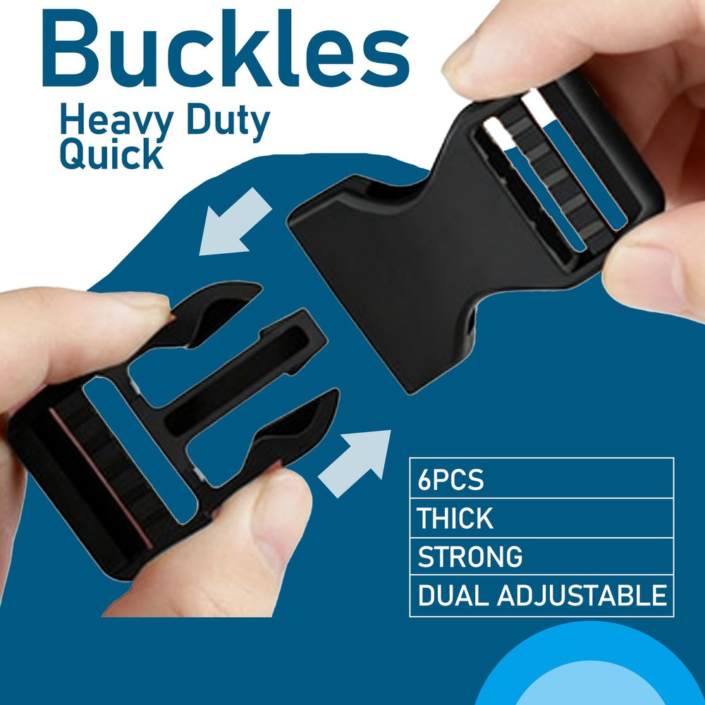 6Set Buckles for Nylon Webbing Straps 1", Quick Side Release Plastic Buckles Cli