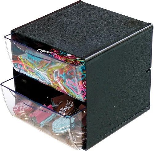 Deflecto Stackable Cube Organizer, 2 Drawers, Black (350104)