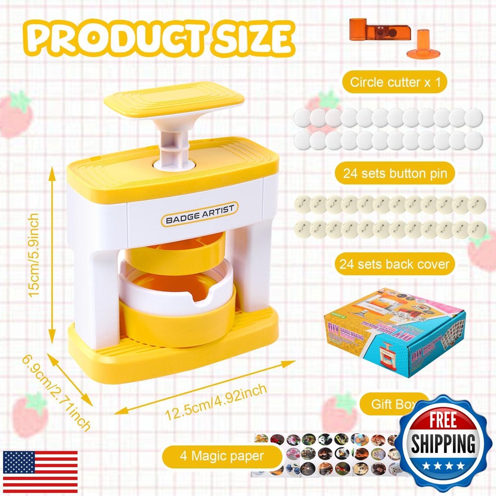 Yallmie Button Maker Machine, Pin Maker Machine Sturdy Button Press Kit, Pin