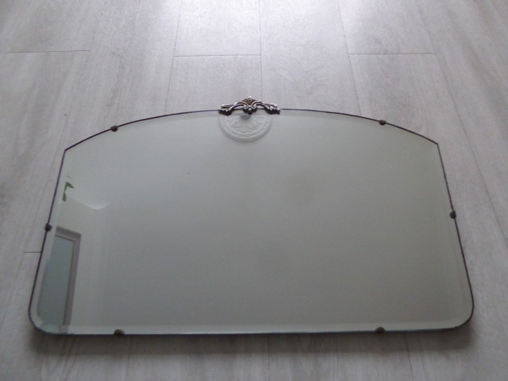 Vintage Bevelled Edge Wall Mirror with Hanging Chain & Solid Wood Back