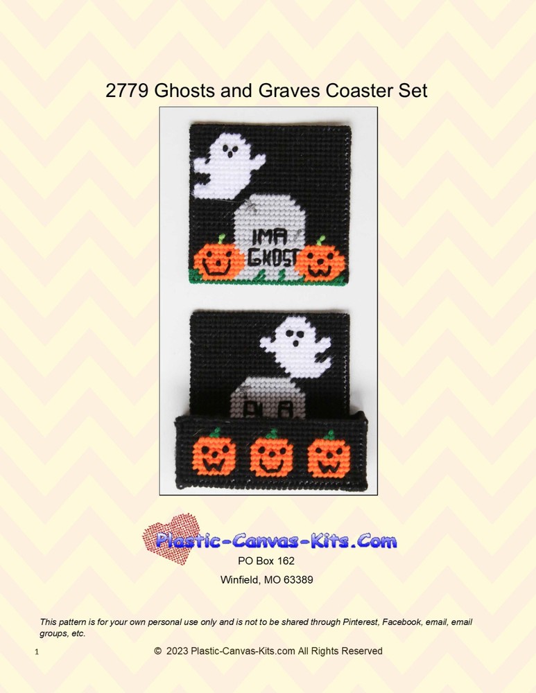 Ghosts and Graves Coaster Set- Plastic Canvas Pattern or Kit