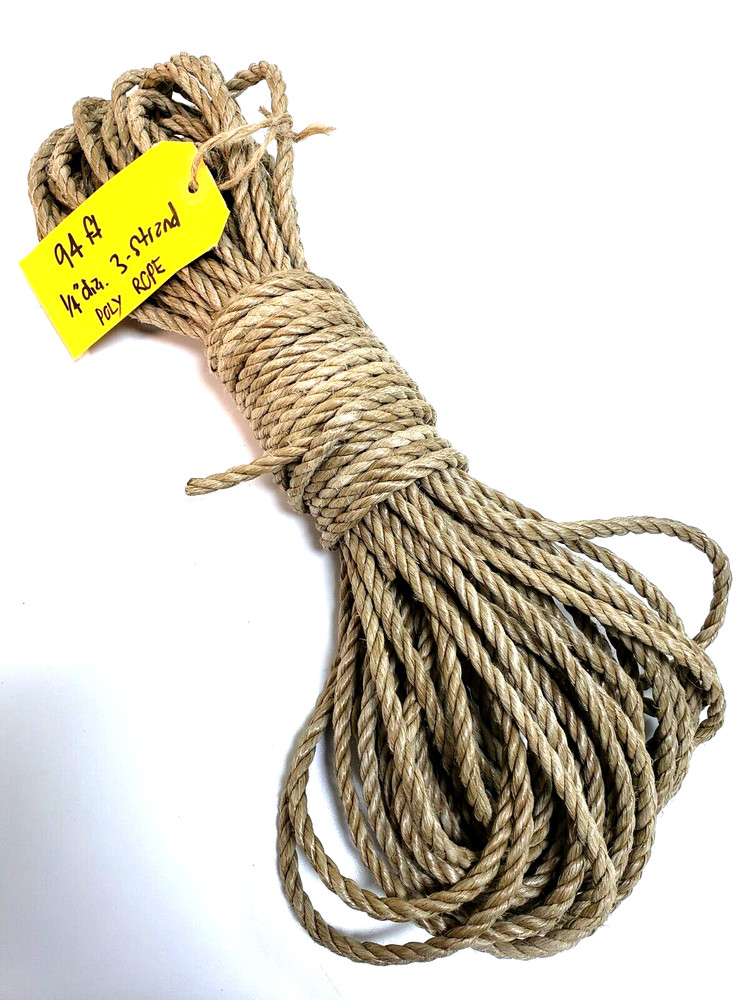1/4 in. x 94 ft. Brown 3-Strand Poly Twisted Rope *Tie, Pull, Swing. Braid...
