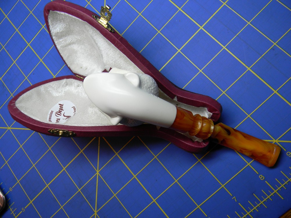 Meerschaum Skull Pipe Unused with Case