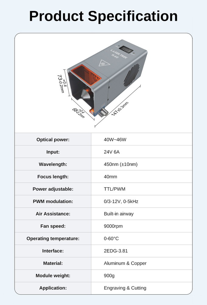 Upgrade K40 40W Optical Power Laser Module +Air Pump Kit ,for Cutting Engraver