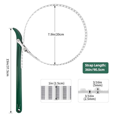 15" Belt Strap Wrench with Adjustable 36" Steel Wire Rubber Strap,