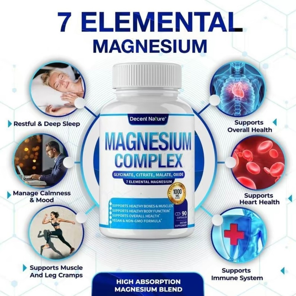 Decent Nature Magnesium Complex1000mg-7Elemental Magnesium Capsules