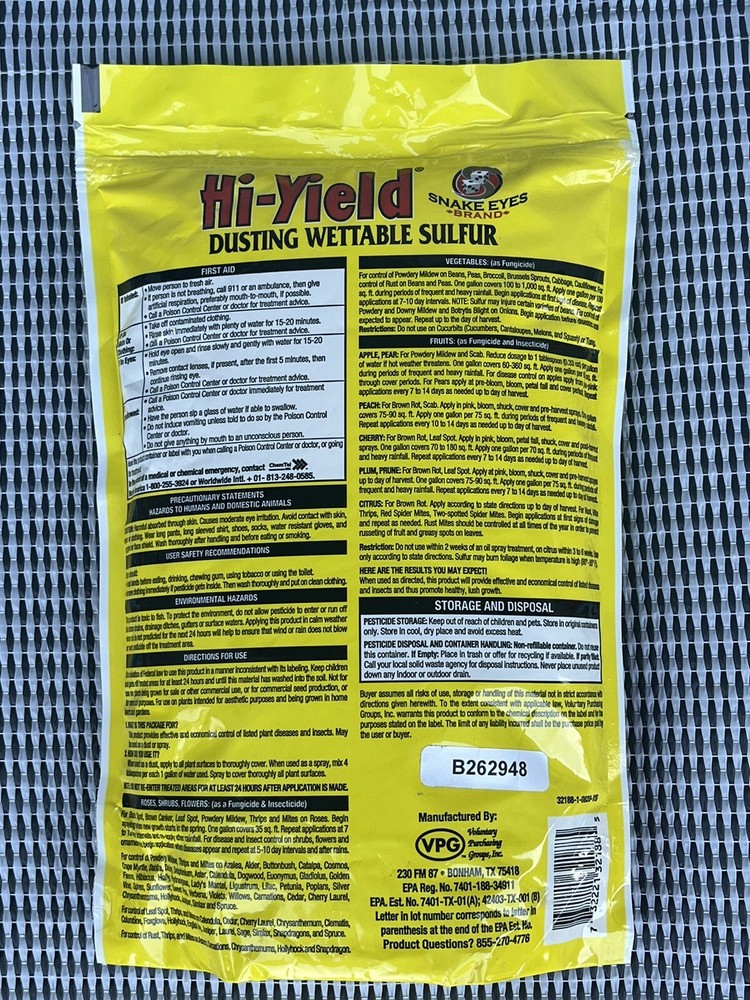 4lbs Hi-Yield Dusting Wettable Sulfur Control Thrip Mite Mildew Black Spot NEW