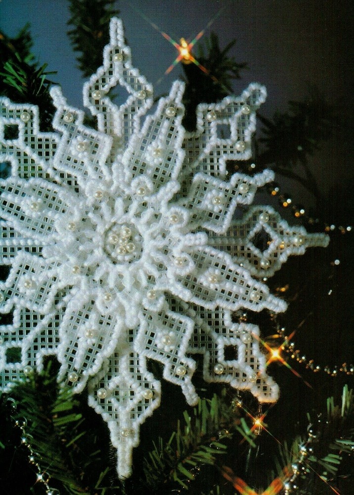 SNOWFLAKE TREE TOPPER CHRISTMAS PLASTIC CANVAS PATTERN INSTRUCTIONS