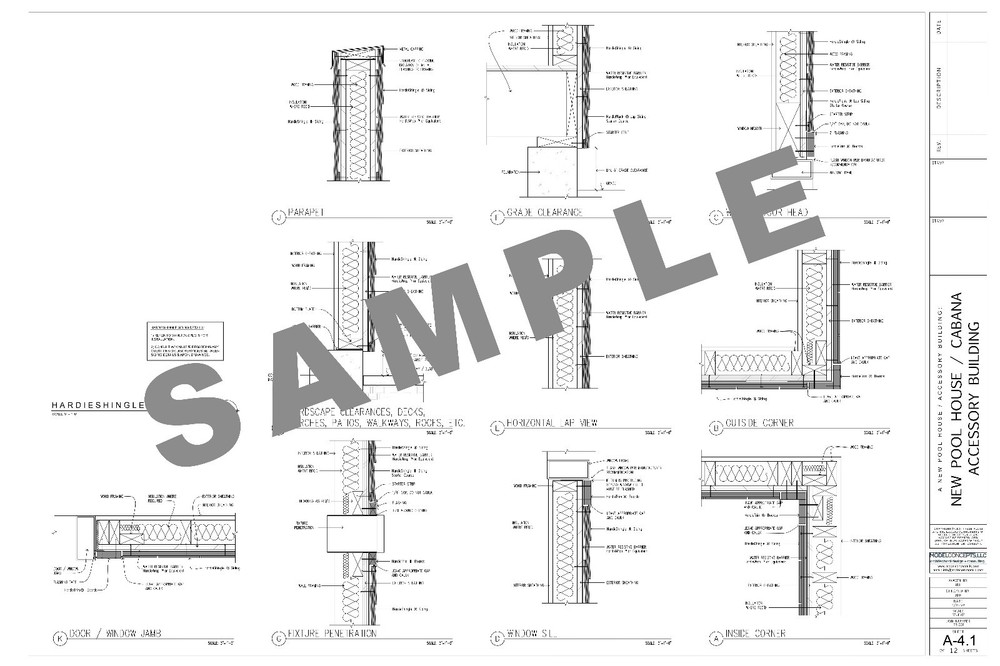 * Cape Cod Style Pool House / Cabana / Accessory Building - Full 24"x36" Plans *