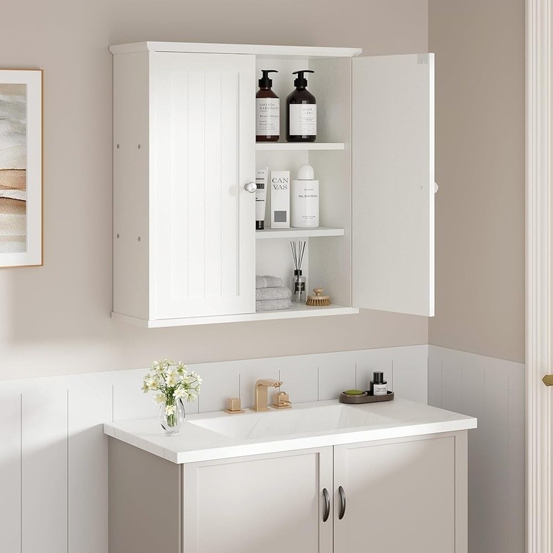 Multifunctional Wall-Mounted Bathroom Cabinet W/ Storage Space & Easy Assembly