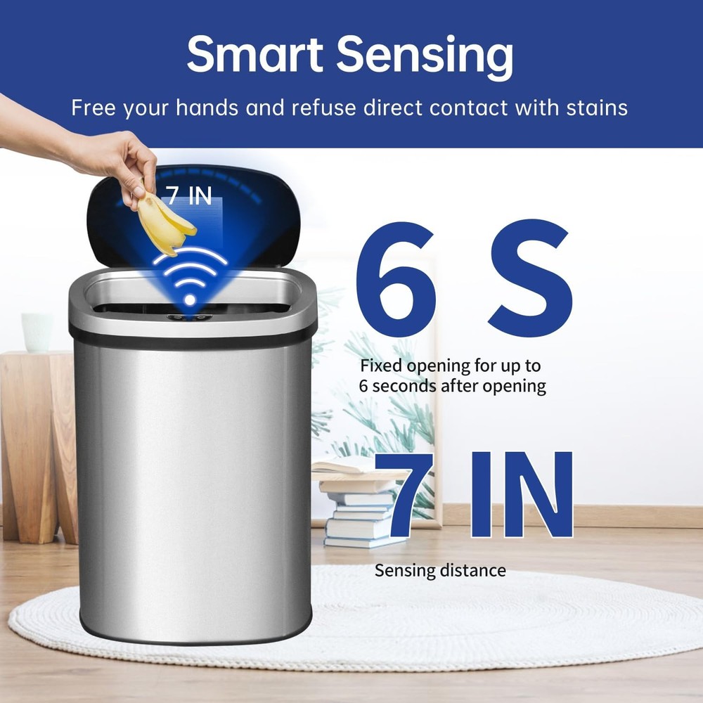 Automatic Touchless Garbage with Lid - Stainless Steel