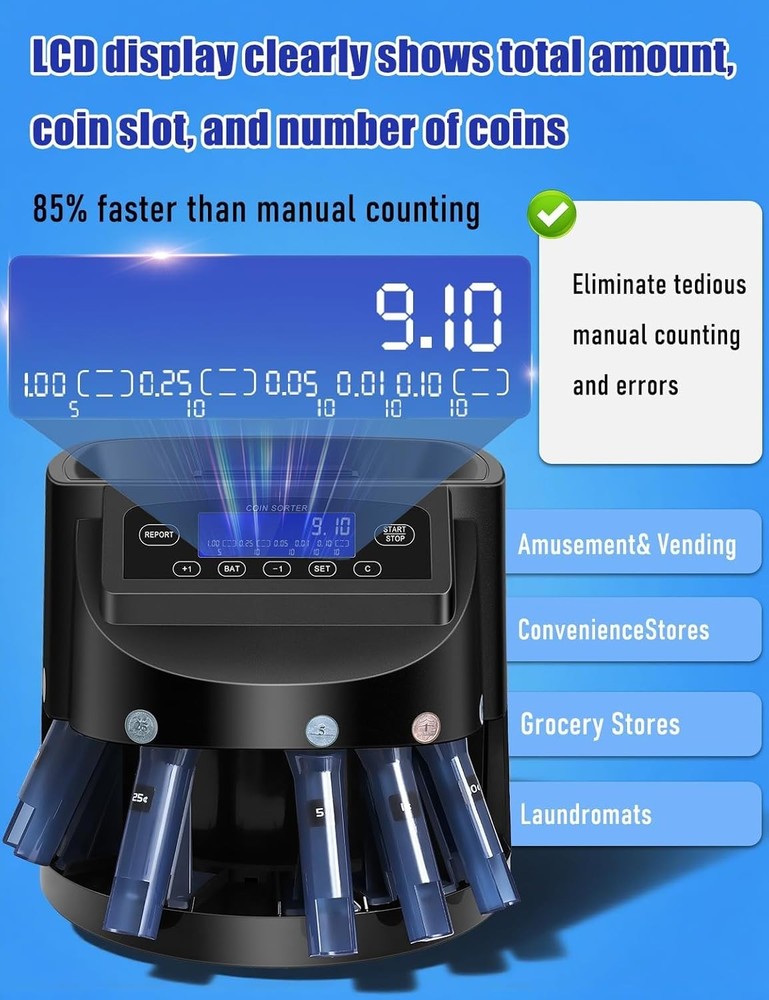 Coin Counter LCD 300 Capacity Dollar Sorter Packaging Machine