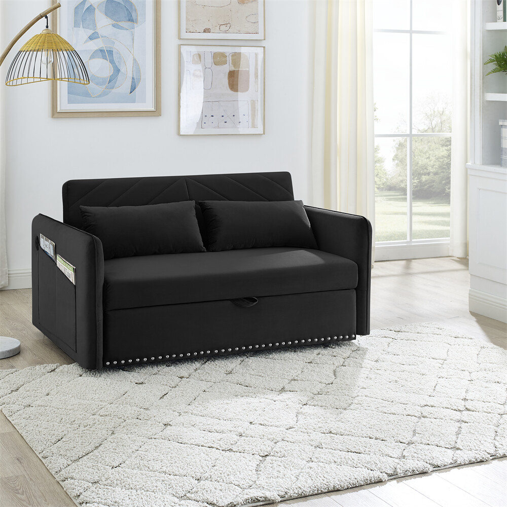 3-in-1 Sleeper Sofa Bed Adjustable sleeper with pull-out bed w/USB Port & Pillow