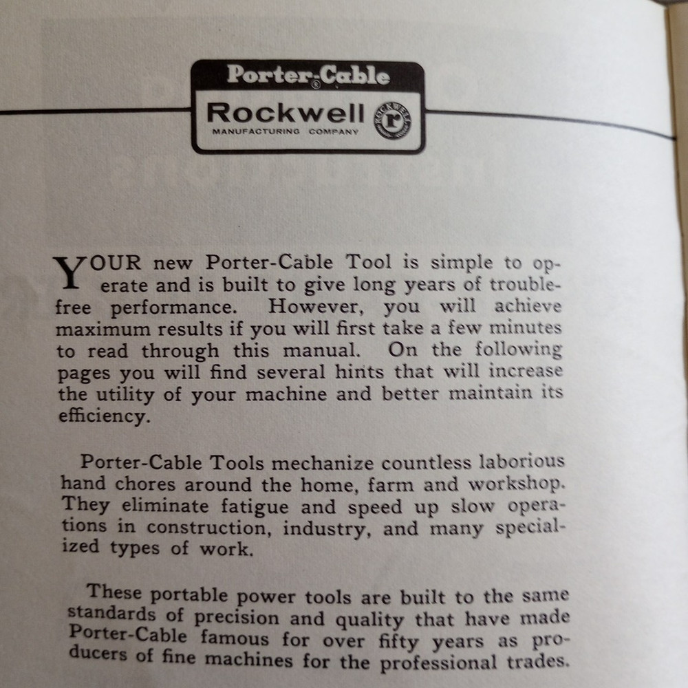 Vintage Porter Cable Routers Operating Instructions Booklet