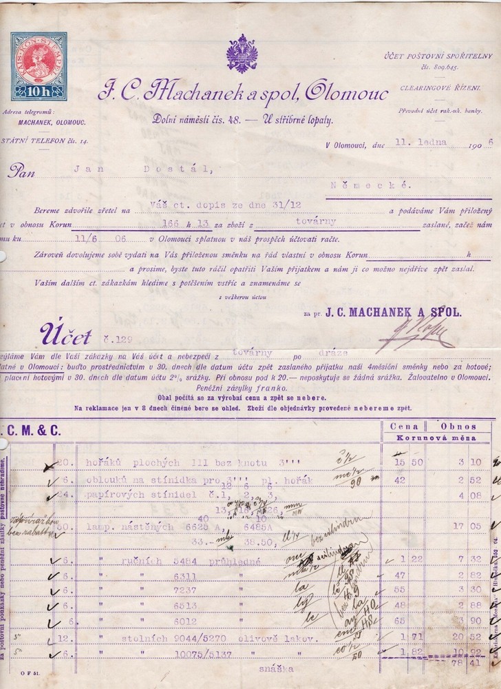 OLOMOUC CZECHOSLOVAKIA 1906 REVENUE STAMP DOCUMENT